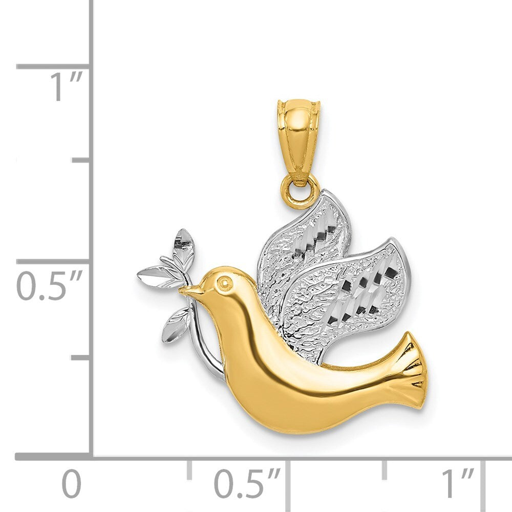 14k Yellow Gold Rhodium Peace Dove Pendant for Women