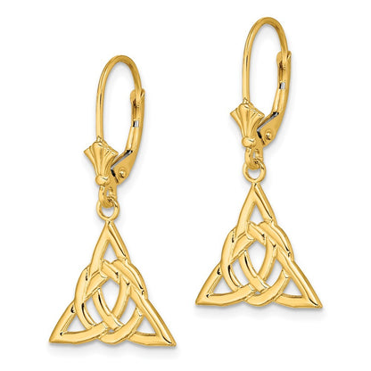 14k Yellow Gold Small Celtic Trinity Knot Drop Dangle Earrings