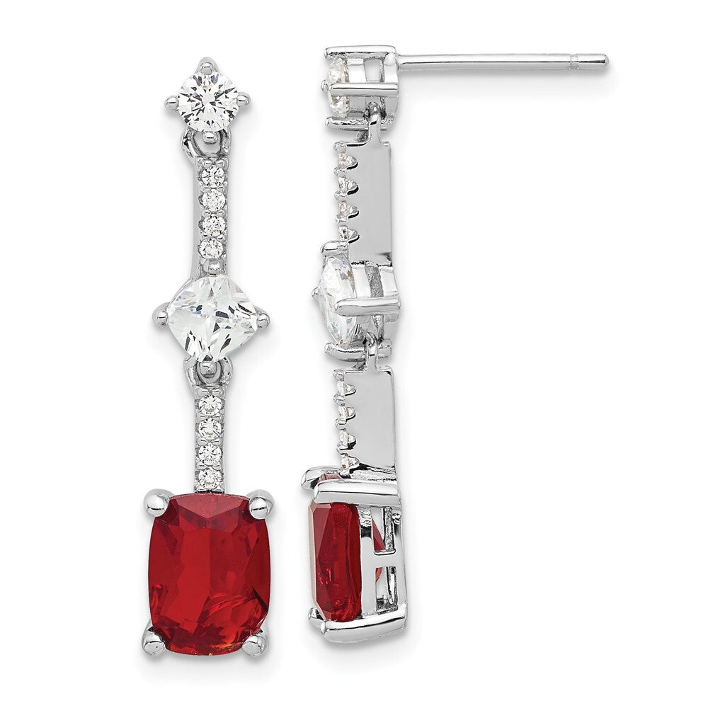 Sterling Silver Rhod-plated Fancy Red & White Cubic Zirconia Dangle Earrings