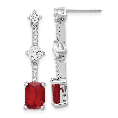 Sterling Silver Rhod-plated Fancy Red & White Cubic Zirconia Dangle Earrings