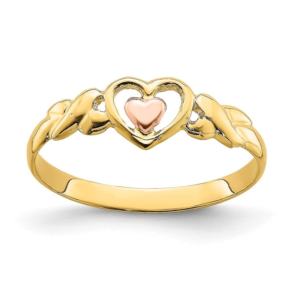 14K Two-tone Gold Polished Hearts Ring