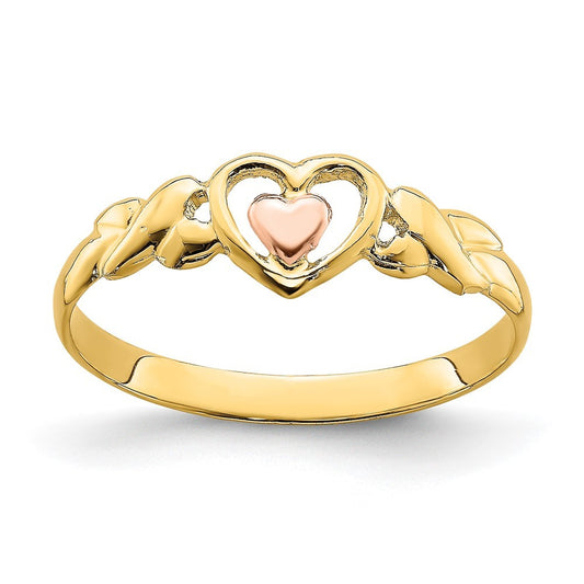 14K Two-tone Gold Polished Hearts Ring