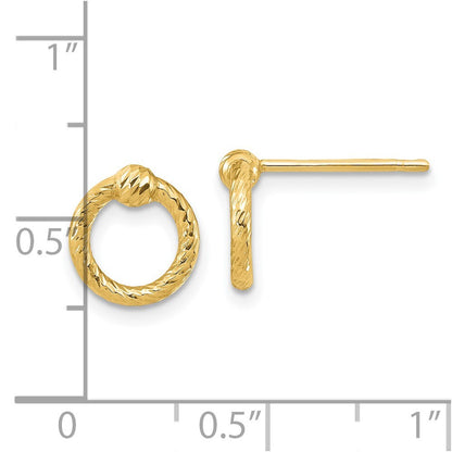 14k Yellow Gold Polished Diamond-Cut Twisted Circle Stud Earrings