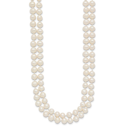 14k Yellow Gold 5-6mm White Near Round Cultured Pearl Double Strand Necklace 18"