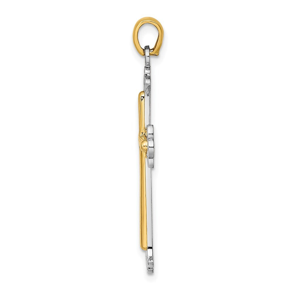 14k Two-tone Gold Polished Cross Charm Pendant for Women