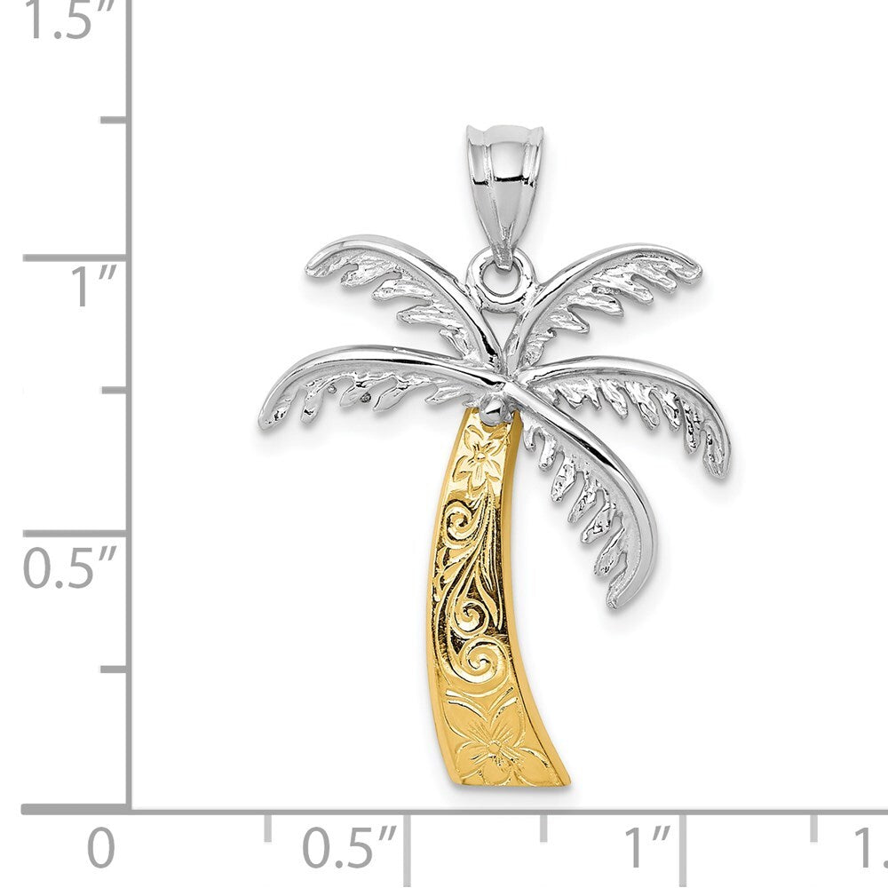 14k Two-tone Gold Palm Tree Pendant for Women