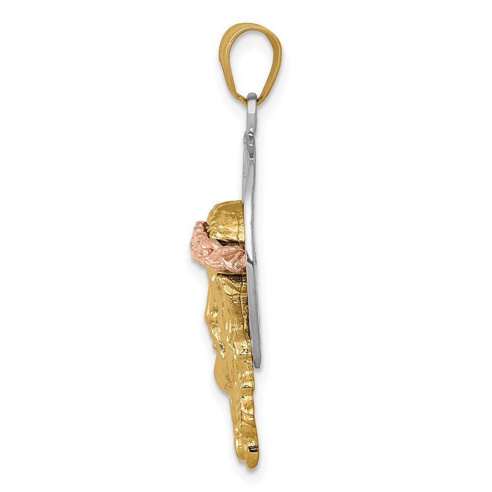 14k Tri-Color Gold Tri-color Diamond-cut Christ Charm Pendant for Women