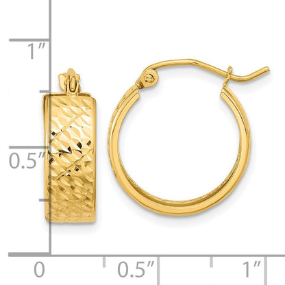 14k Yellow Gold Diamond-cut Hoop Earrings Gift for Women