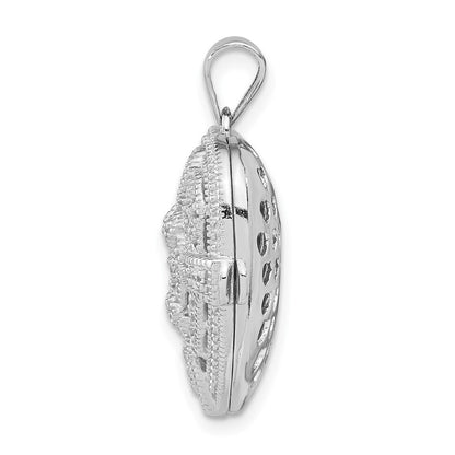 Sterling Silver Cubic Zirconia Fancy Design Heart 22mm Locket Pendant