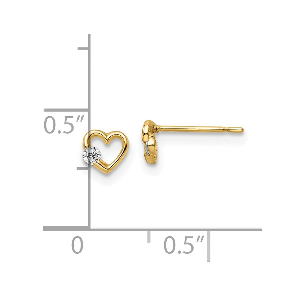 14k Yellow Gold Cubic Zirconia Heart Stud Earrings Gift for Women