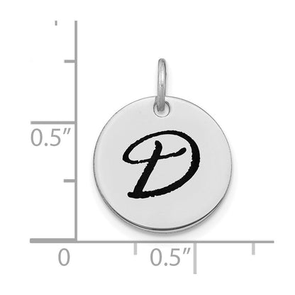 14K White Polished Black Enamel Letter D Initial Disk Charm