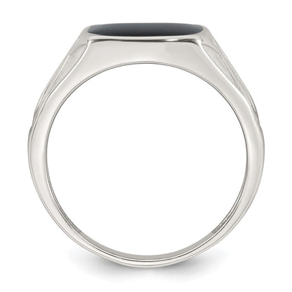 Sterling Silver Polished and Textured Black Enamel Men's Signet Ring Size 10