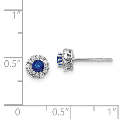 14k White Gold Diamond and Blue Sapphire Halo Stud Earrings