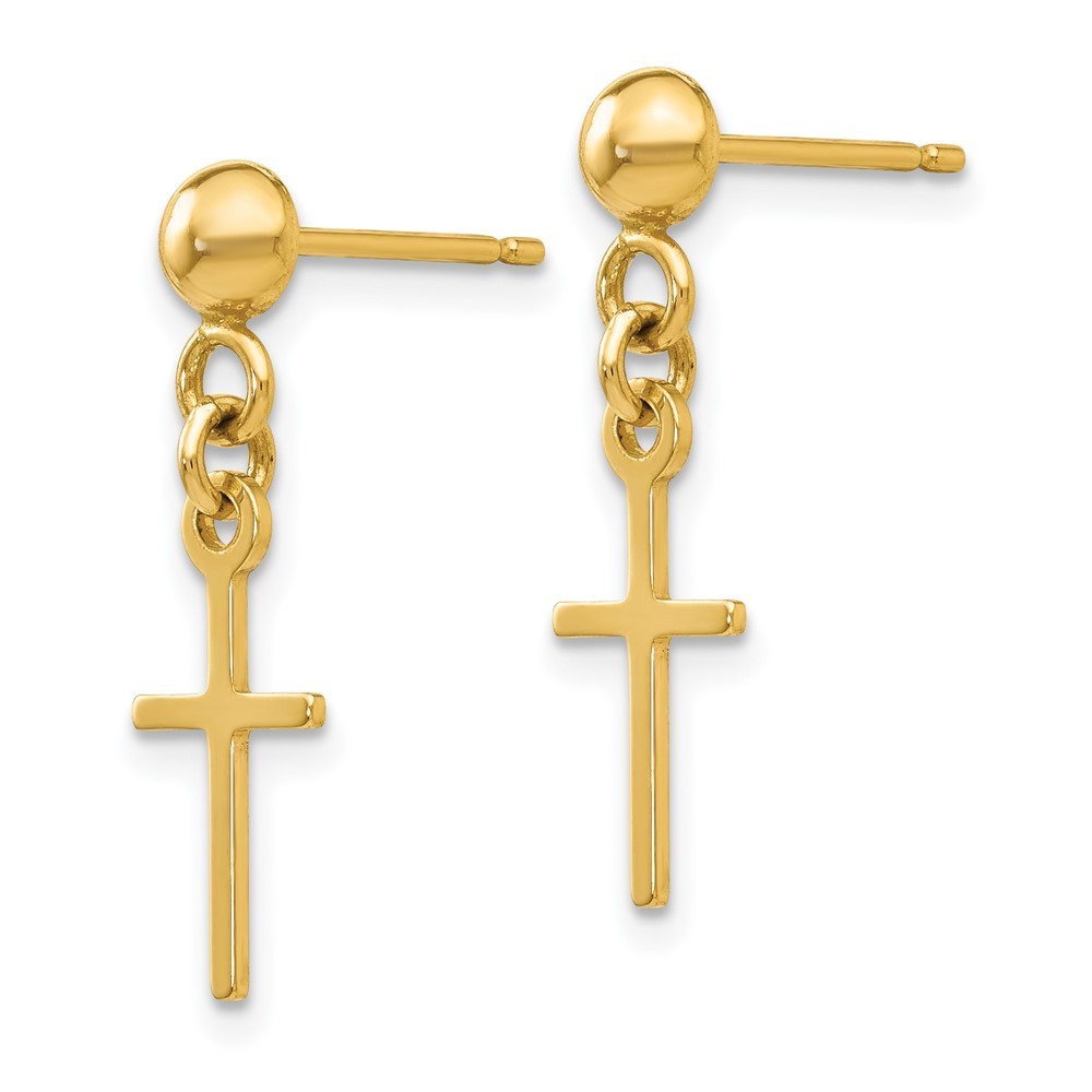 14k Yellow Gold Polished Cross Dangle Earrings