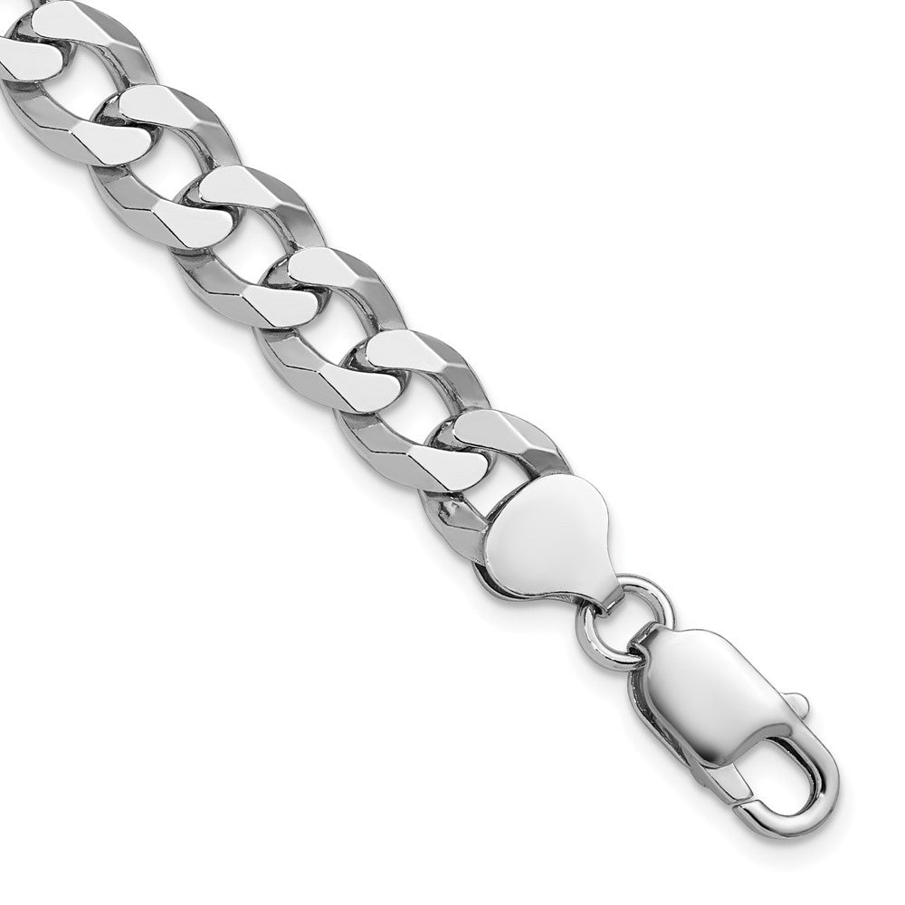Sterling Silver Rhodium-plated 8.5mm Beveled Curb Chain Bracelet