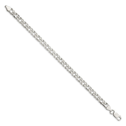 Sterling Silver 6.25mm 6 Side Diamond-Cut Flat Double Curb Chain Bracelet