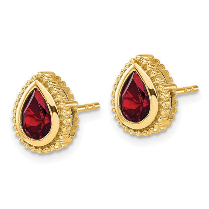 14k Yellow Gold Pear Garnet Stud Earrings