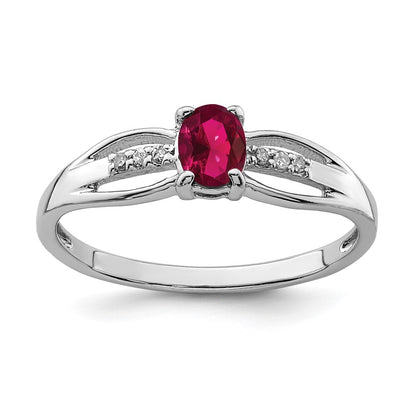 Sterling Silver Rhod-plated Diamond Created Ruby Ring Size 8