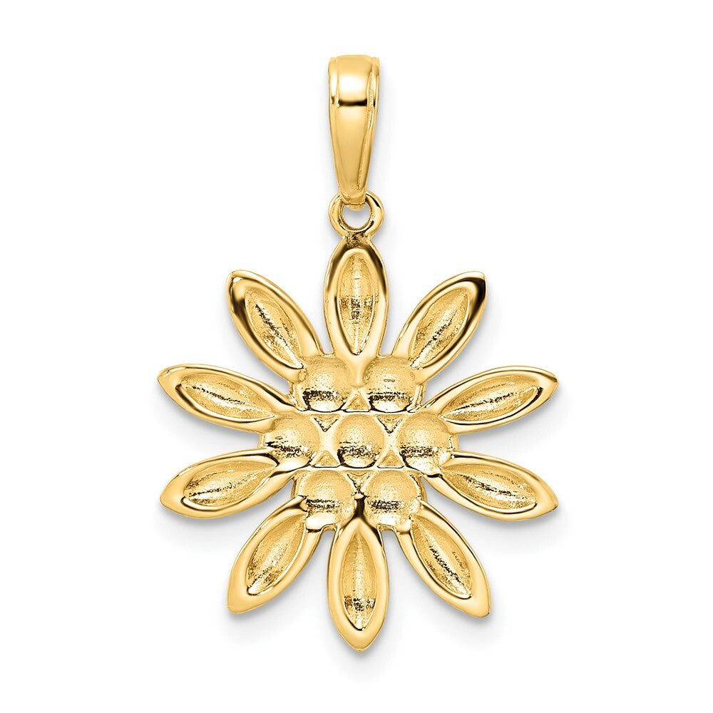 14k Yellow Gold and White Rhodium Diamond-cut Flower Pendant