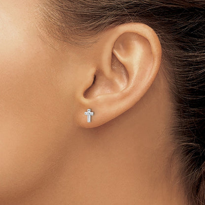 14K White Gold Polished Cross Earrings