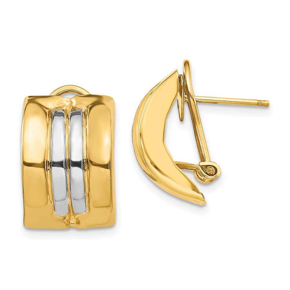 14k Yellow Gold & Rhodium Omega Stud Earrings