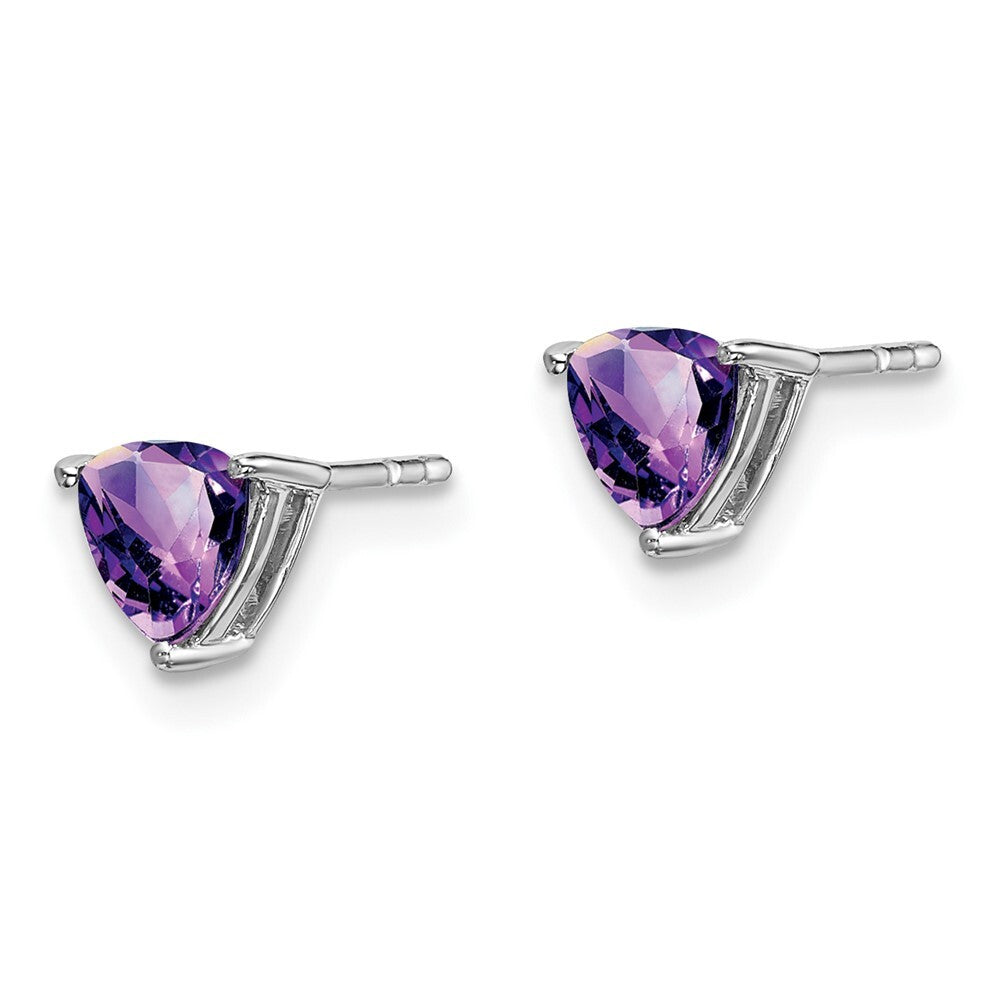 14k White Gold Trillion Amethyst Stud Earrings Gift for Women