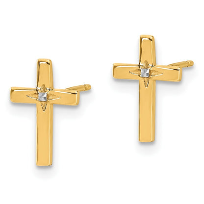 14k Yellow Gold and White Rhodium Cross Earrings