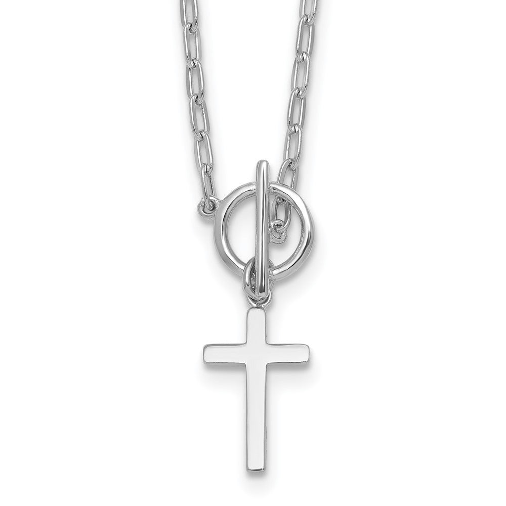 Sterling Silver Cross Dangle Paperclip Link 16" with 2" Extension Necklace