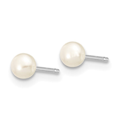 14k White Gold 3-4mm White Button Freshwater Cultured Pearl Stud Earrings