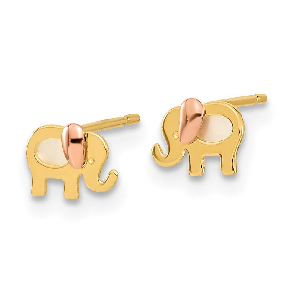 14k Two-tone Gold Childrens MOP Elephant Earrings