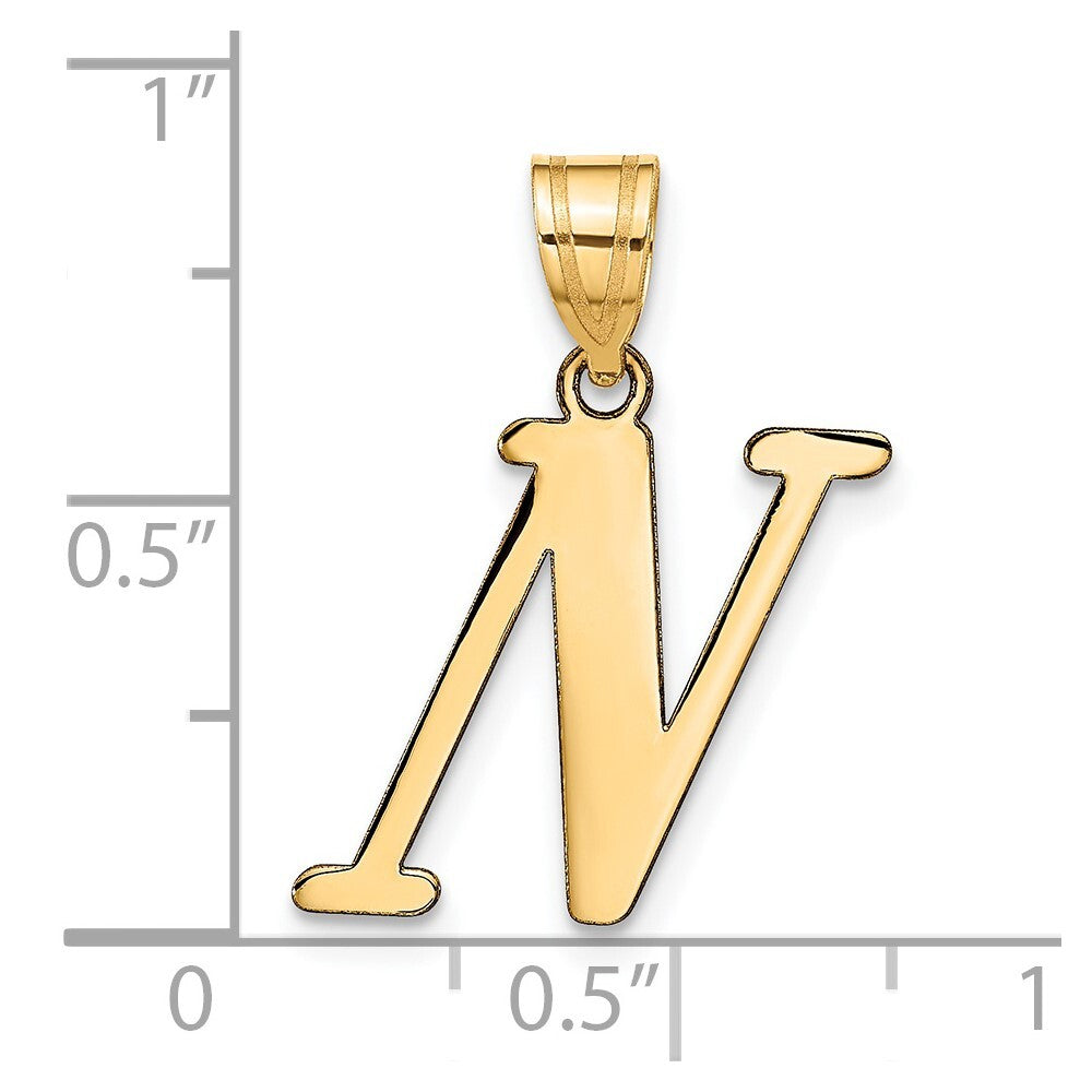 14k Yellow Gold Polished Letter N Initial Pendant for Women