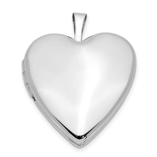 14k White Gold 20mm Plain Polished Heart Locket Pendant for Women