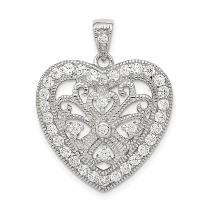 Sterling Silver Rhodium-plated Cubic Zirconia Filigree Heart Pendant