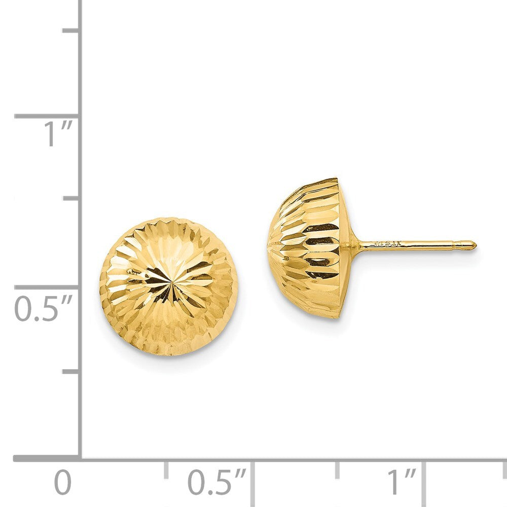 14k Yellow Gold Polished & Diamond-Cut 10mm Button Stud Earrings Gift for Women