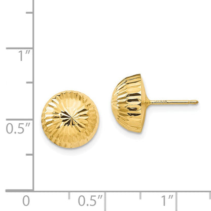 14k Yellow Gold Polished & Diamond-Cut 10mm Button Stud Earrings Gift for Women