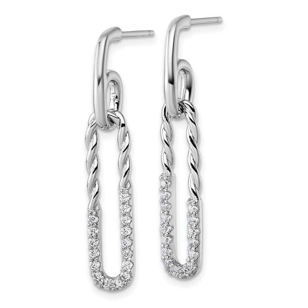 Sterling Silver Cubic Zirconia Twisted Paper Clip Dangle Post Earrings