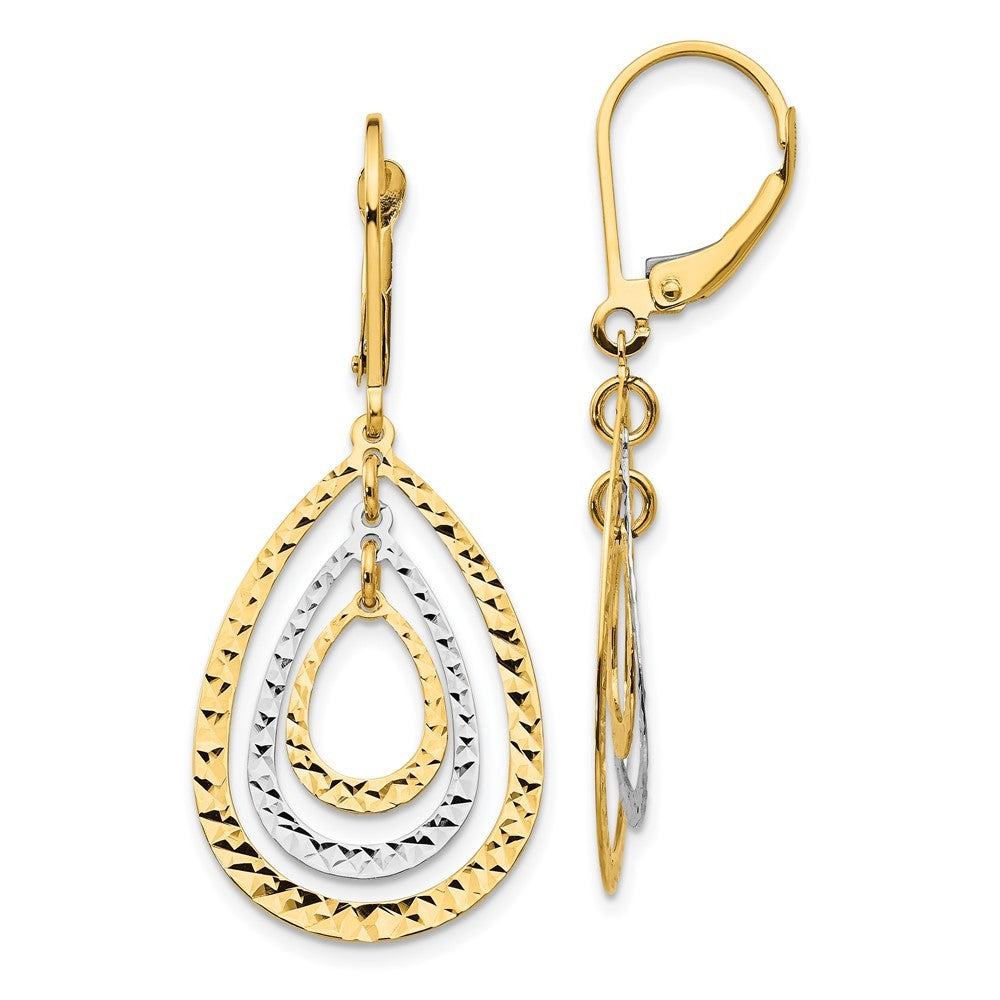 14K Two-tone Diamond Cut Drop Dangle Earrings