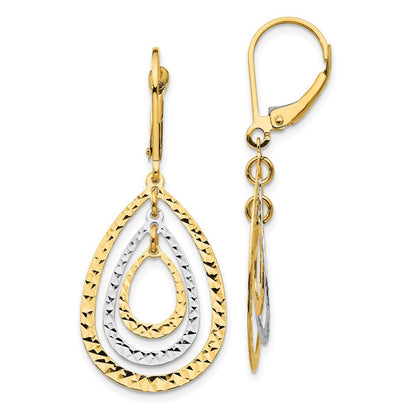 14K Two-tone Diamond Cut Drop Dangle Earrings