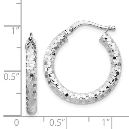 14k White Gold 3x22mm Diamond-cut Hoop Earrings Gift for Women