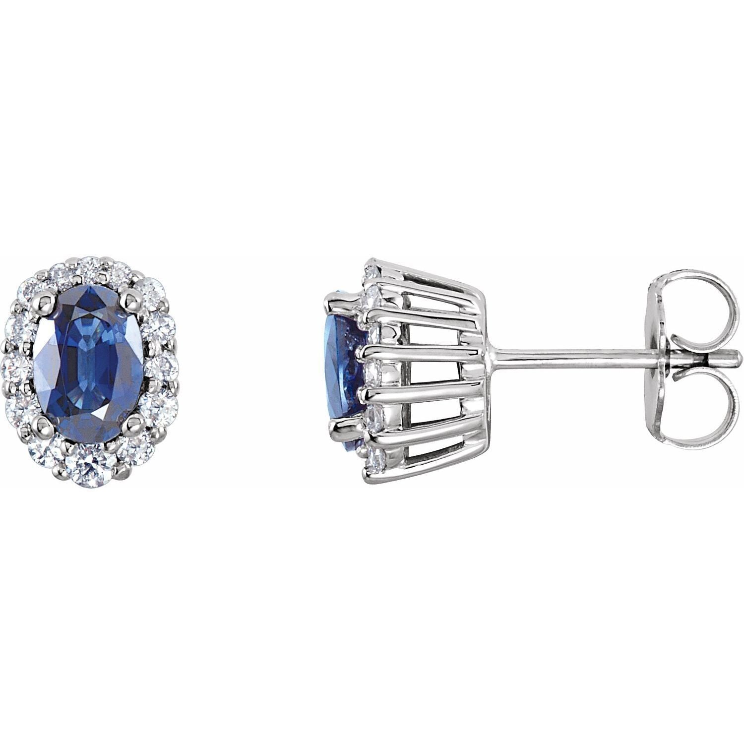 14k White Gold Natural Blue Sapphire and 1/3 CTW Diamond Cluster Stud Earrings