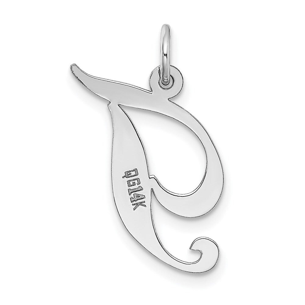 14k White Gold Medium Fancy Script Letter T Initial Charm Pendant for Women