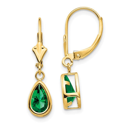 14k Yellow Gold 8x5mm Pear Mount St. Helens Dangle Earrings Leverback