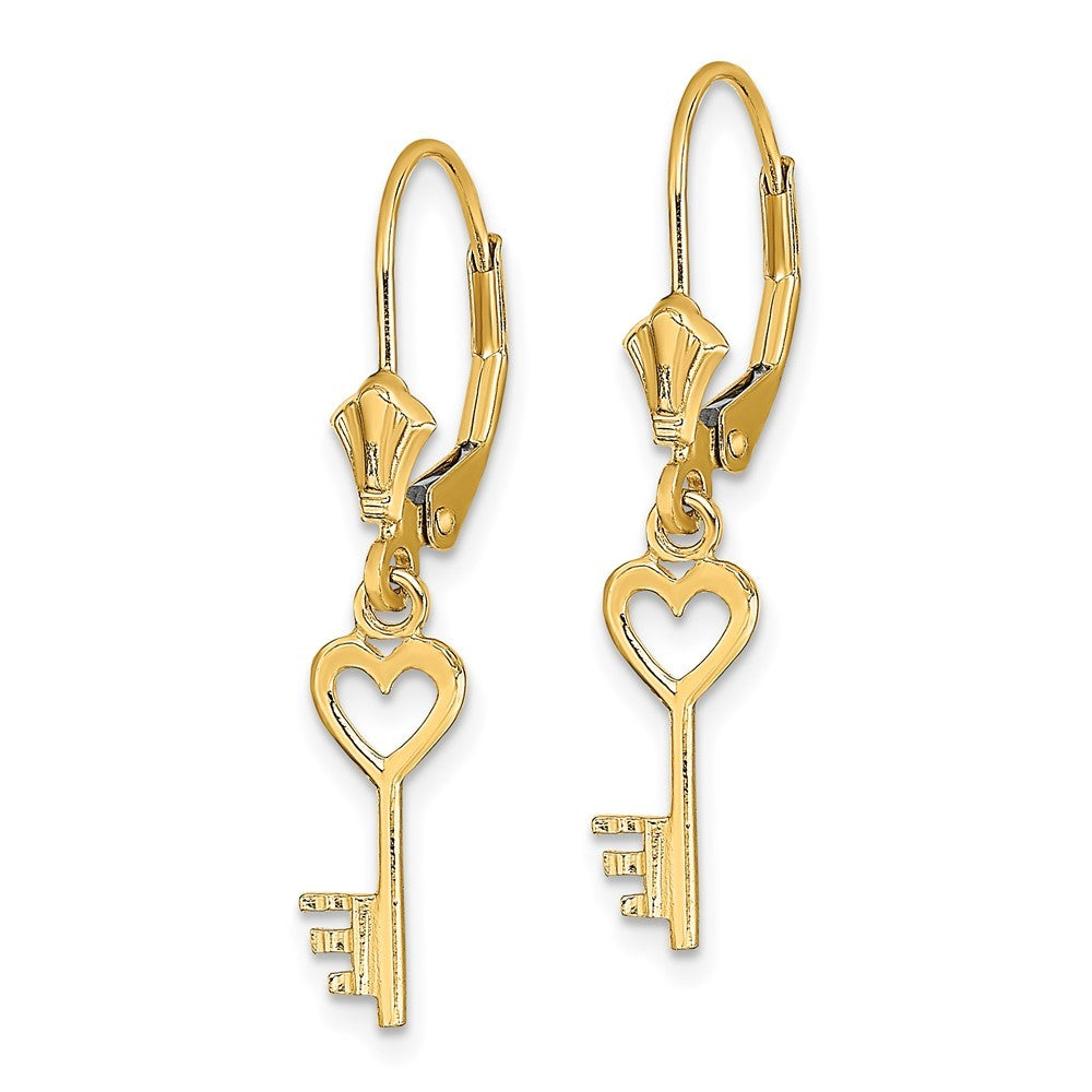 14k Yellow Gold Polished Heart Key Drop Dangle Earrings