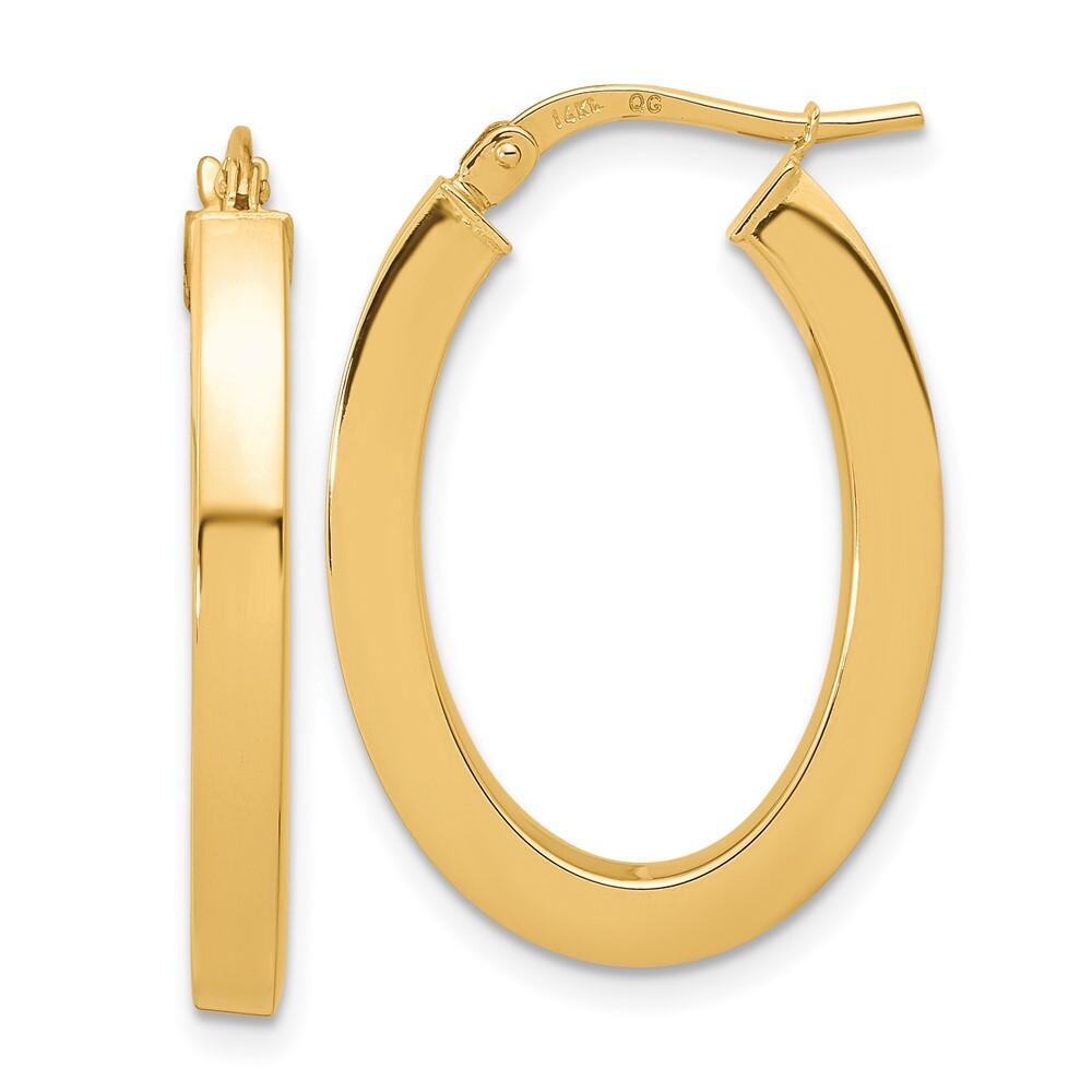 14k Yellow Gold Polished Square Tube Oval Hoop Earrings Gift for Women