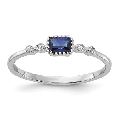 SS Rhodium-plated .02Cr. Blue Spinel and .02Cr. White Sapphire Ring Size 6