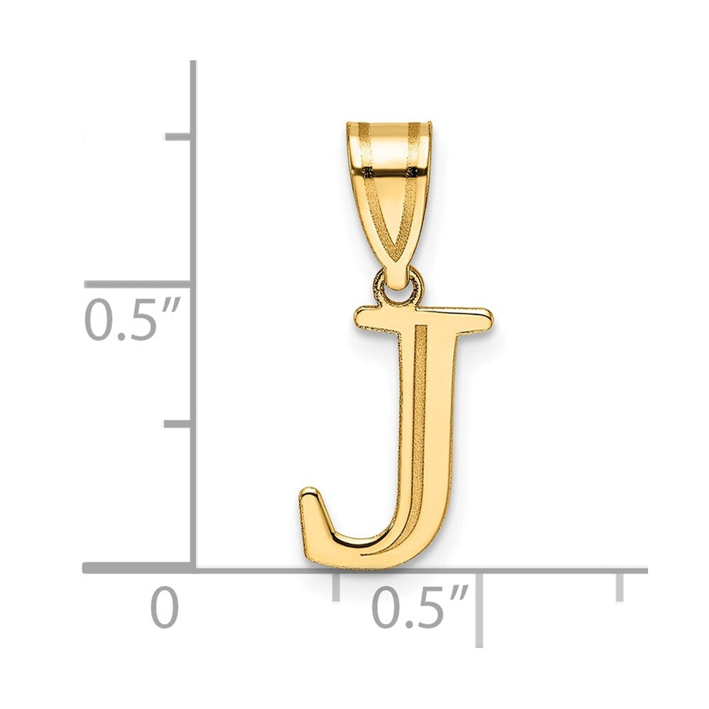 14k Yellow Gold Polished Etched Letter J Initial Pendant for Women