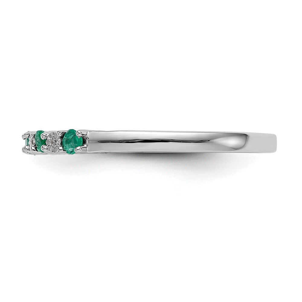 14k White Gold .01 carat Diamond and Emerald Complete Band Size 7