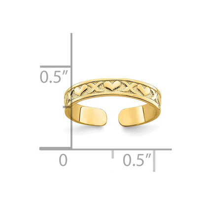 14k Yellow Gold Small X and Hearts Adjustable Toe Ring
