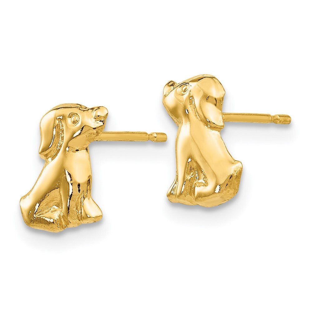 14k Yellow Gold Dog Stud Earrings Gift for Women