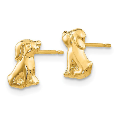 14k Yellow Gold Dog Stud Earrings Gift for Women